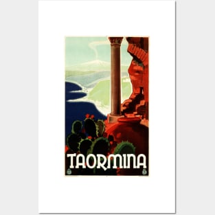 ITALY TAORMINA Theatro Antico Ruins Vintage Italian Travel Posters and Art